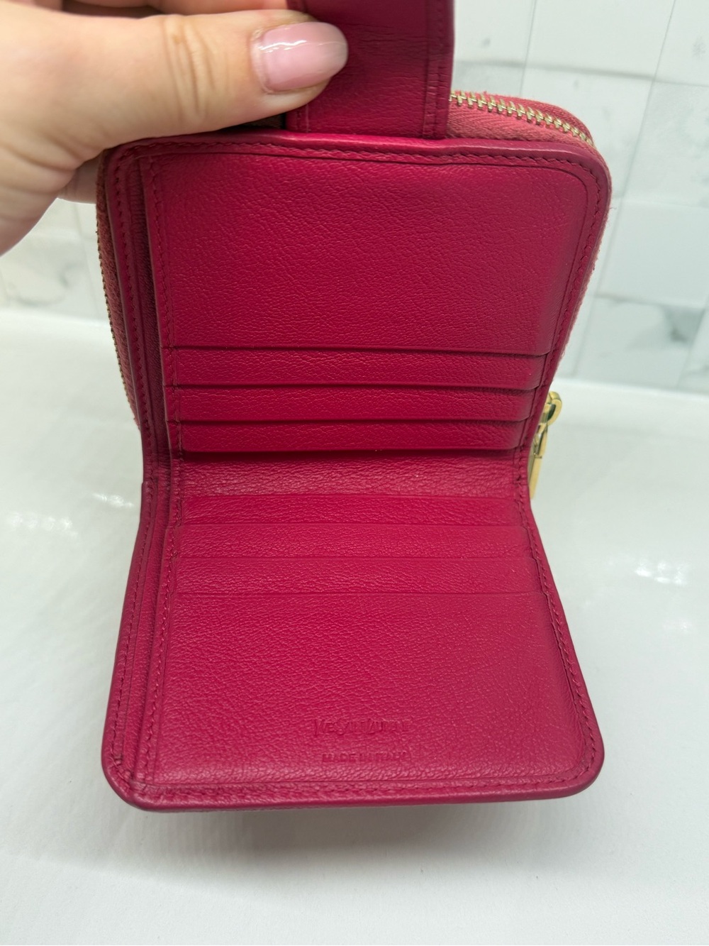 YSL Compact Cassandra Wallet with Zipper in Hot Pink - Picture 4 of 6